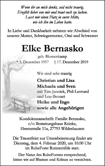 Traueranzeige von Elke Bernasko von SYK