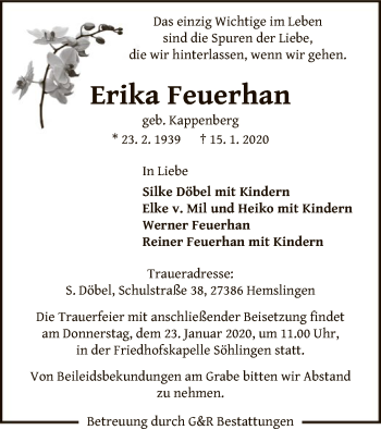 Traueranzeige von Erika Feuerhan von SYK