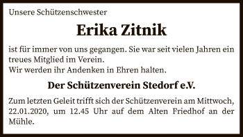 Traueranzeige von Erika Zitnik von SYK