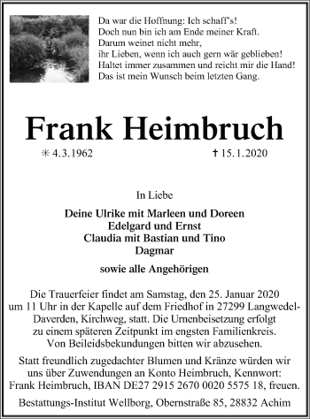 Traueranzeige von Frank Heimbruch von SYK