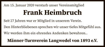 Traueranzeige von Frank Heimbruch von SYK