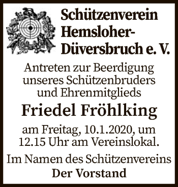 Traueranzeige von Friedel Fröhlking von SYK