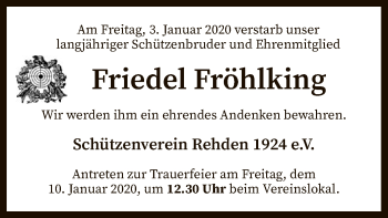 Traueranzeige von Friedel Fröhlking von SYK