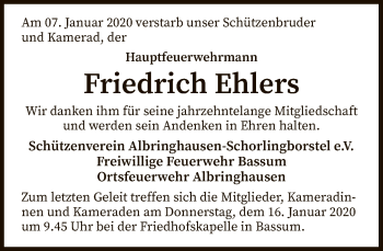 Traueranzeige von Friedrich Ehlers von SYK