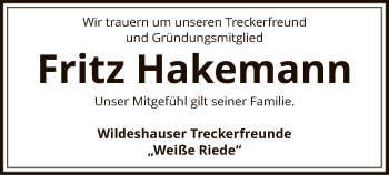 Traueranzeige von Fritz Hakemann von SYK
