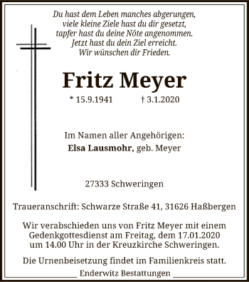 Traueranzeige von Fritz Meyer von SYK