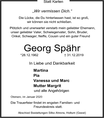 Traueranzeige von Georg Spähr von SYK