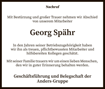 Traueranzeige von Georg Spähr von SYK