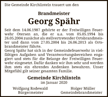 Traueranzeige von Georg Spähr von SYK