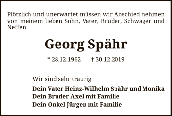 Traueranzeige von Georg Spähr von SYK