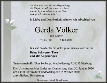 Traueranzeige von Gerda Völker von SYK