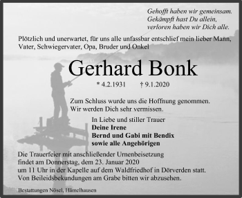 Traueranzeige von Gerhard Bonk von SYK