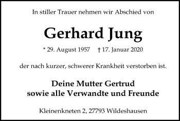 Traueranzeige von Gerhard Jung von SYK