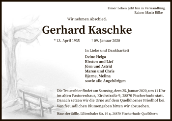 Traueranzeige von Gerhard Kaschke von SYK