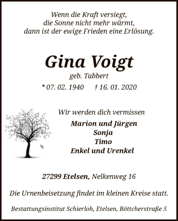 Traueranzeige von Gina Voigt von SYK