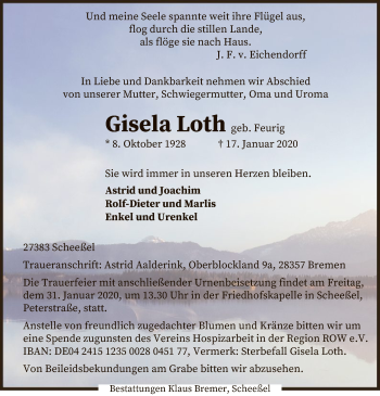 Traueranzeige von Gisela Loth von SYK