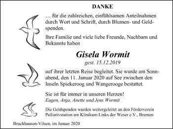 Traueranzeige von Gisela Wormit von SYK