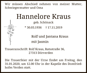 Traueranzeige von Hannelore Kraus von SYK