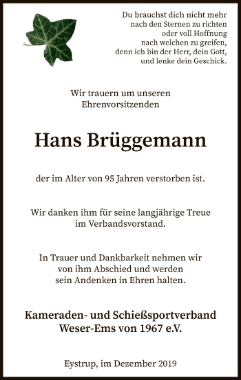 Traueranzeige von Hans Brüggemann von SYK