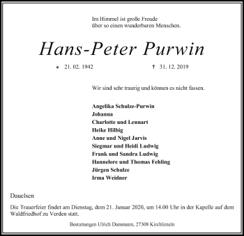 Traueranzeige von Hans-Peter Purwin von SYK