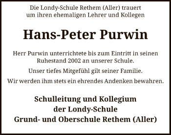 Traueranzeige von Hans-Peter Purwin von SYK