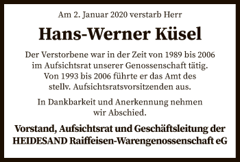 Traueranzeige von Hans-Werner Küsel von SYK