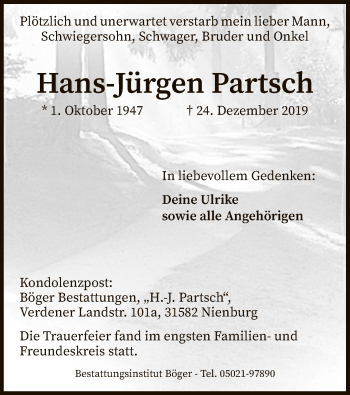 Traueranzeige von Hans Jürgen Partsch von SYK