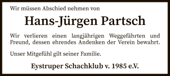 Traueranzeige von Hans Jürgen Partsch von SYK