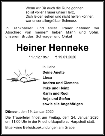 Traueranzeige von Heiner Henneke von SYK