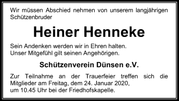 Traueranzeige von Heiner Henneke von SYK