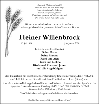 Traueranzeige von Heiner Willenbrock von SYK