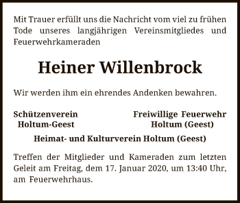 Traueranzeige von Heiner Willenbrock von SYK