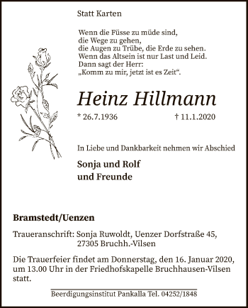 Traueranzeige von Heinz Hillmann von SYK