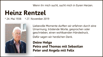 Traueranzeige von Heinz Rentzel von SYK
