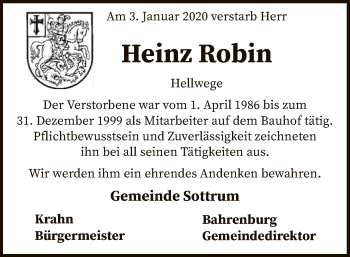 Traueranzeige von Heinz Robin von SYK