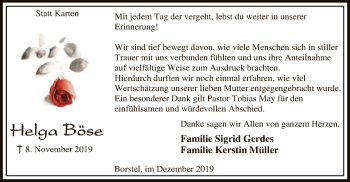 Traueranzeige von Helga Böse von SYK