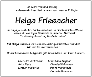 Traueranzeige von Helga Friesacher von SYK