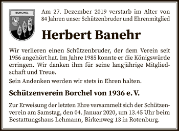 Traueranzeige von Herbert Banehr von SYK