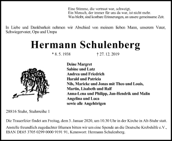 Traueranzeige von Hermann Schulenberg von SYK