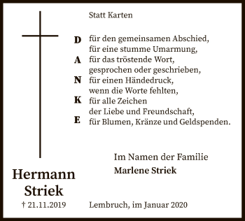 Traueranzeige von Hermann Striek von SYK