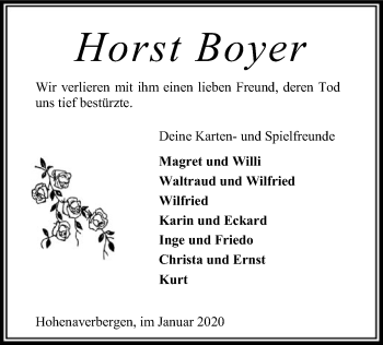 Traueranzeige von Horst Boyer von SYK