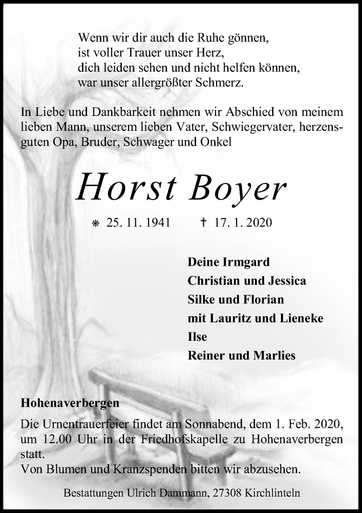  Traueranzeige für Horst Boyer vom 25.01.2020 aus SYK