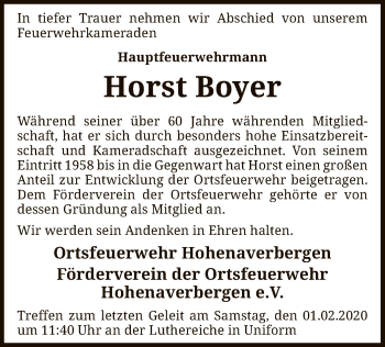 Traueranzeige von Horst Boyer von SYK