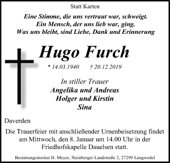 Traueranzeige von Hugo Furch von SYK