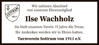 Traueranzeige von Ilse Wachholz von SYK