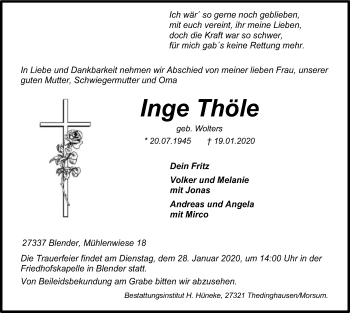 Traueranzeige von Inge Thöle von SYK