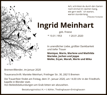 Traueranzeige von Ingrid Meinhart von SYK