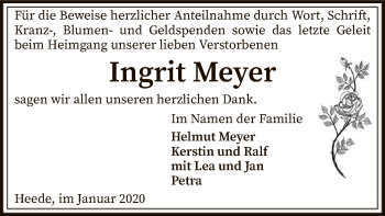 Traueranzeige von Ingrit Meyer von SYK