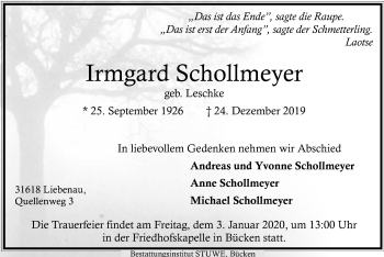 Traueranzeige von Irmgard Schollmeyer von SYK