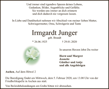 Traueranzeige von Irmgardt Junger von SYK